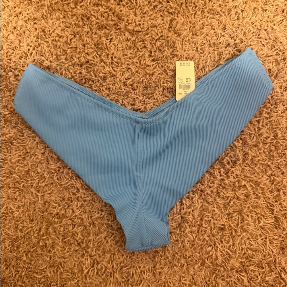 aerie Ribbed V‑Cut Bikini Bottoms in Light Blue